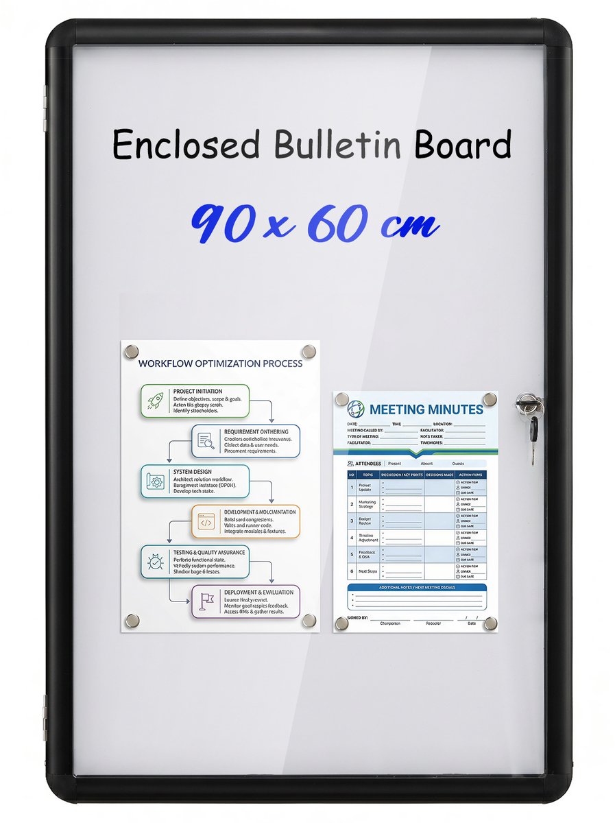 SureDeal® - Presenter - Afsluitbare Vitrine Informatiebord - Magnetische - Beschrijfbare Achterwand Prikbord - Wandmontage - 66x51x3,2 cm - Zwart