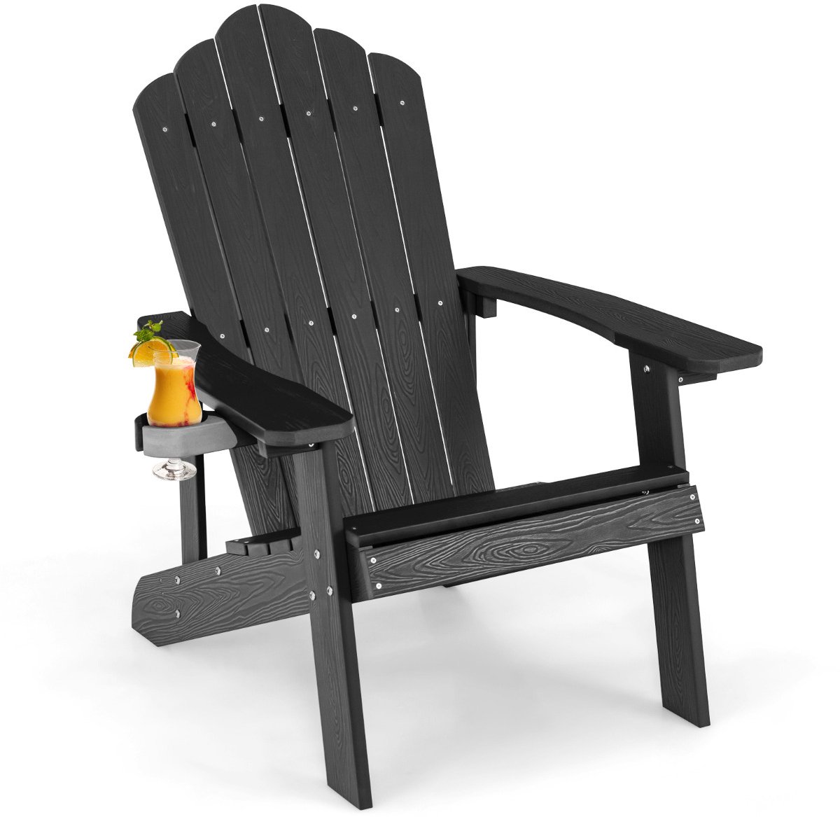 SureDeal® - Tuinstoel - Adirondack Stoel - Bekerhouder Weerbestendige Kunststof - 85x77x94 cm - Zwart