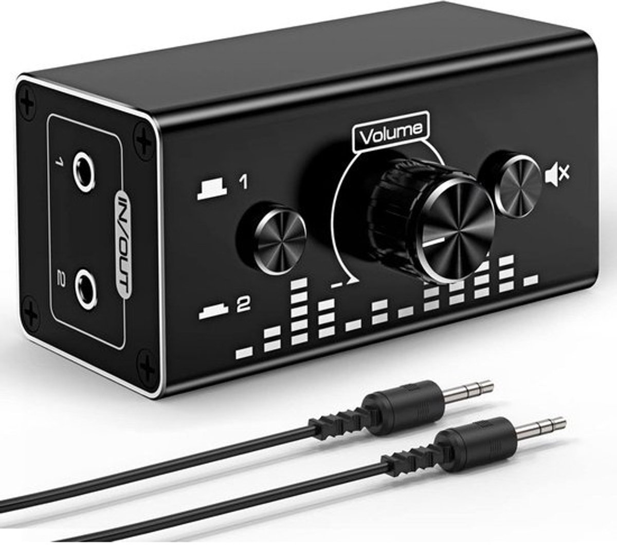 Audio Schakelaar - Stereo Splitter - Geluid Verdelen - Bidirectioneel Volume Regelbaar - Compact Formaat - Zwart