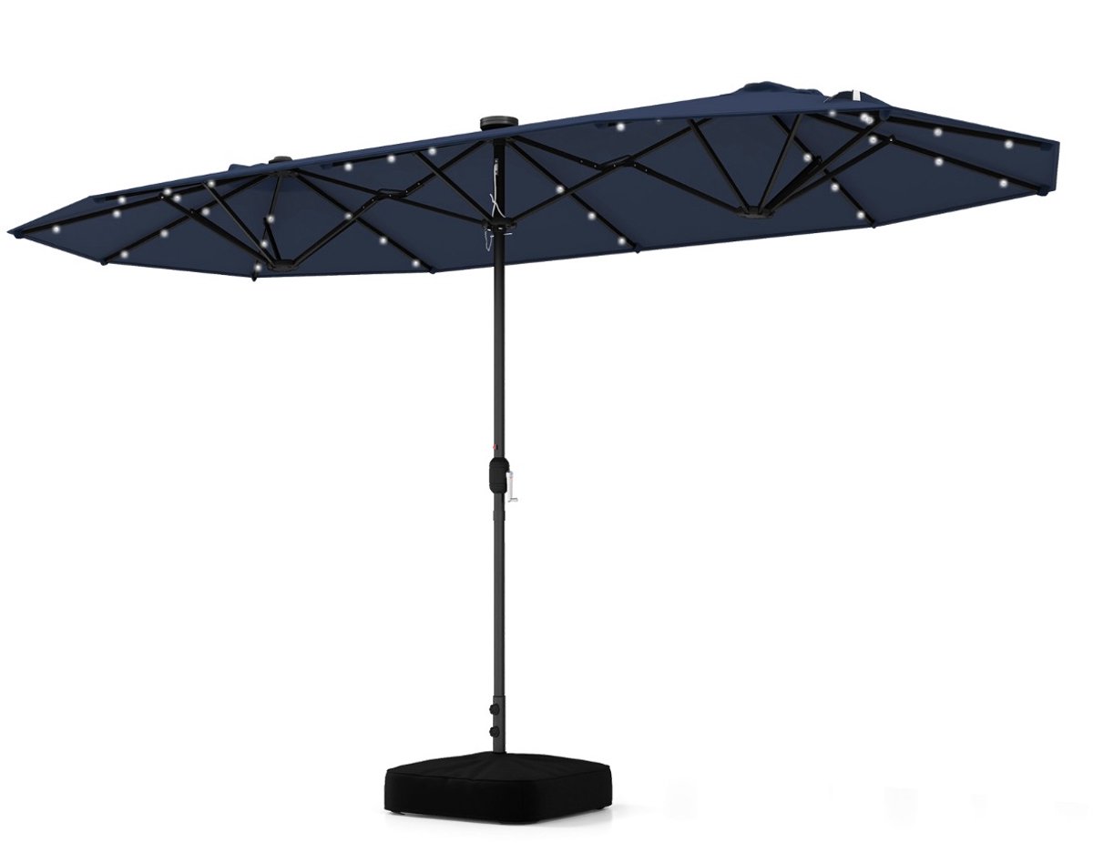 SureDeal® - Parasol - Dubbele Tuinparasol - LED Zonne Energie - Zwengel - Stevige Voet - Binnenplaats Patio Zwembad - 400x210x225 cm - Turkoois
