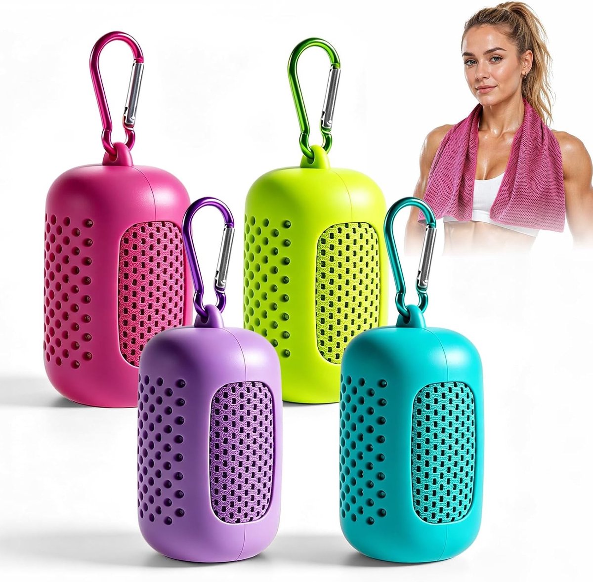 Set van 4 Sneldrogende Microvezel Koelhanddoeken voor Sport, Fitness en Outdoor Activiteiten, 30 x 90 cm met Siliconen Opberghoes