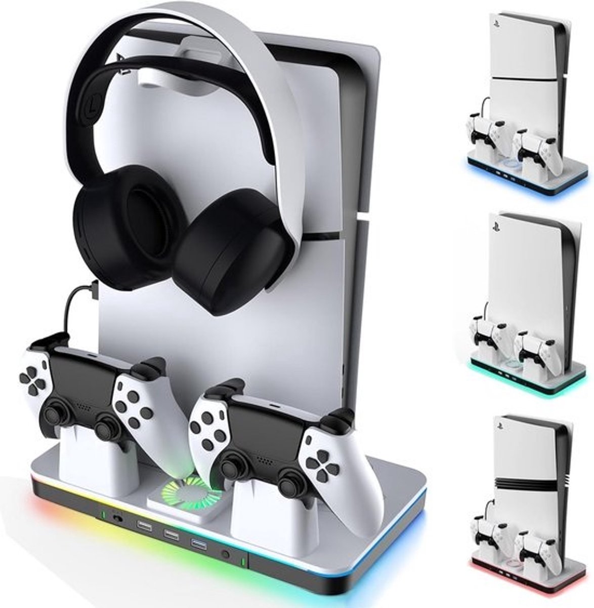 Verticale Koelstandaard met Controller Oplader en RGB Verlichting voor PS-5 Consoles