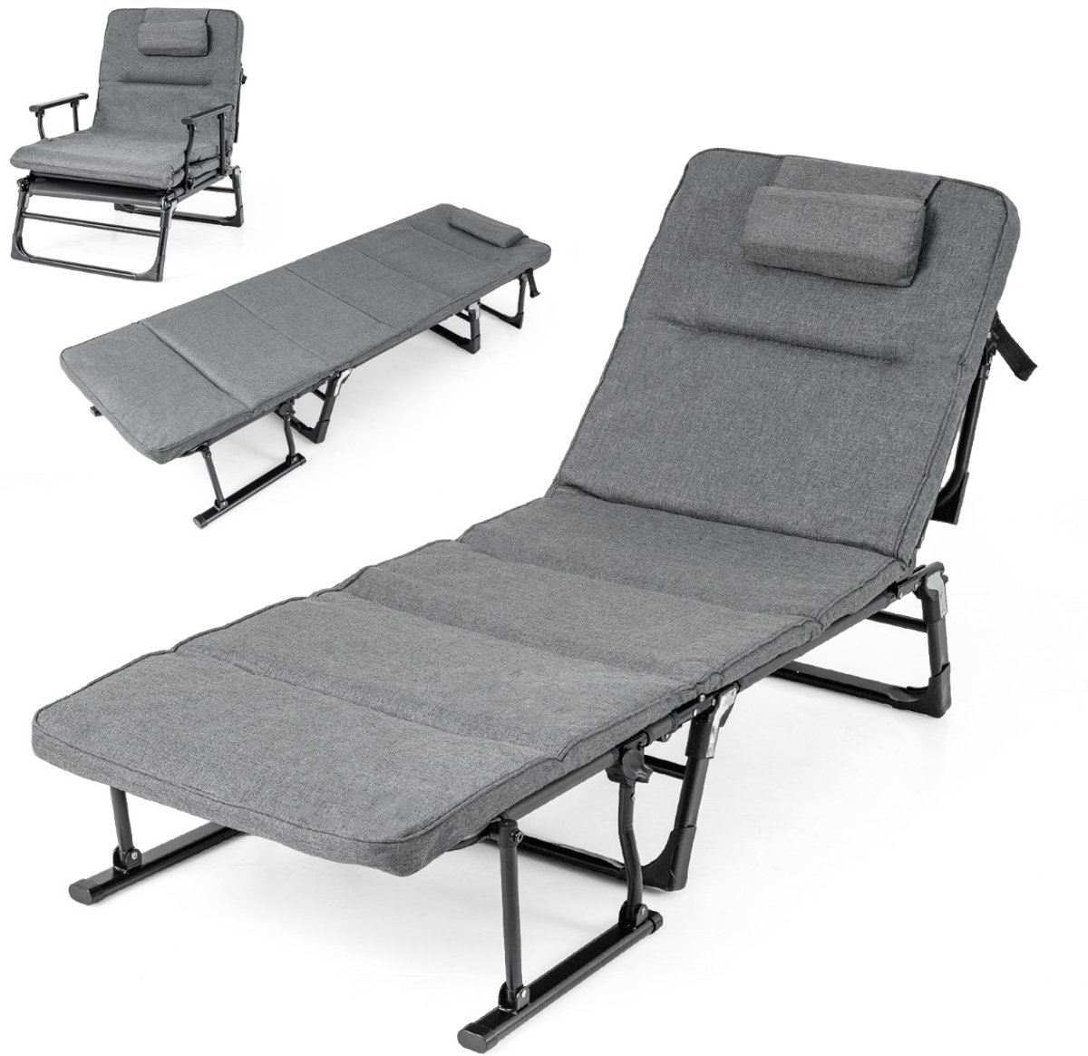 SureDeal® - Ligbed - Campingbed Opvouwbare Ligstoel - Stoel Draagbare Campingligstoel - 185x60,5x38 cm - Grijs