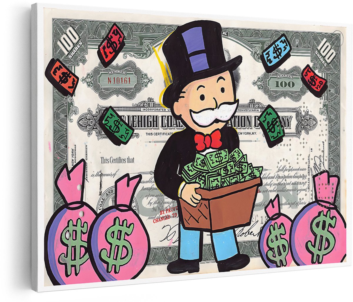 Artaza Canvas Schilderij Monopoly Man - 150x100 cm - Groot - Wanddecoratie Dollar - Muurdecoratie Geld - Decoratie Popart - Schilderijen Op Canvas
