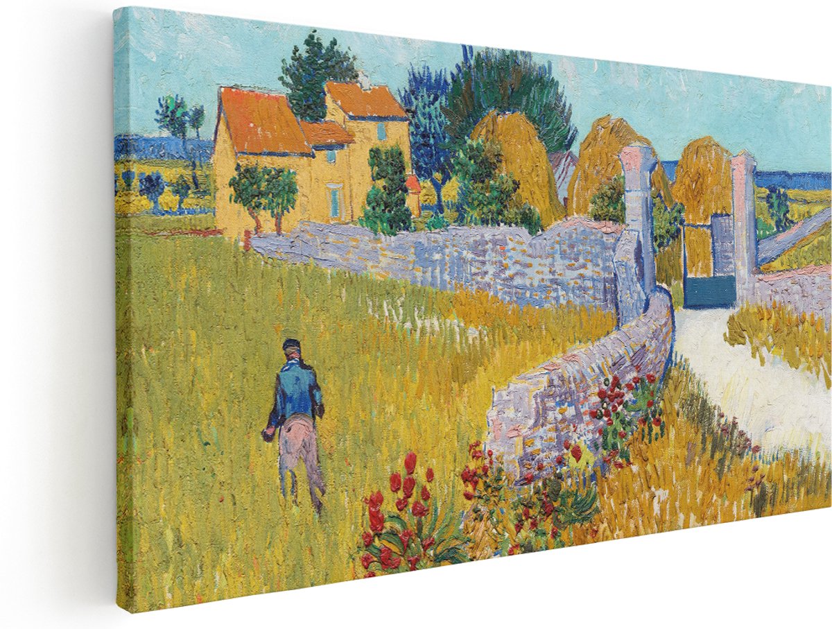 Artaza Canvas Schilderij Landschap Van Gogh - 140x70 cm - Groot - Wanddecoratie Natuur Boerderij - Muurdecoratie Woonkamer - Kamer Accessoires Klassiek