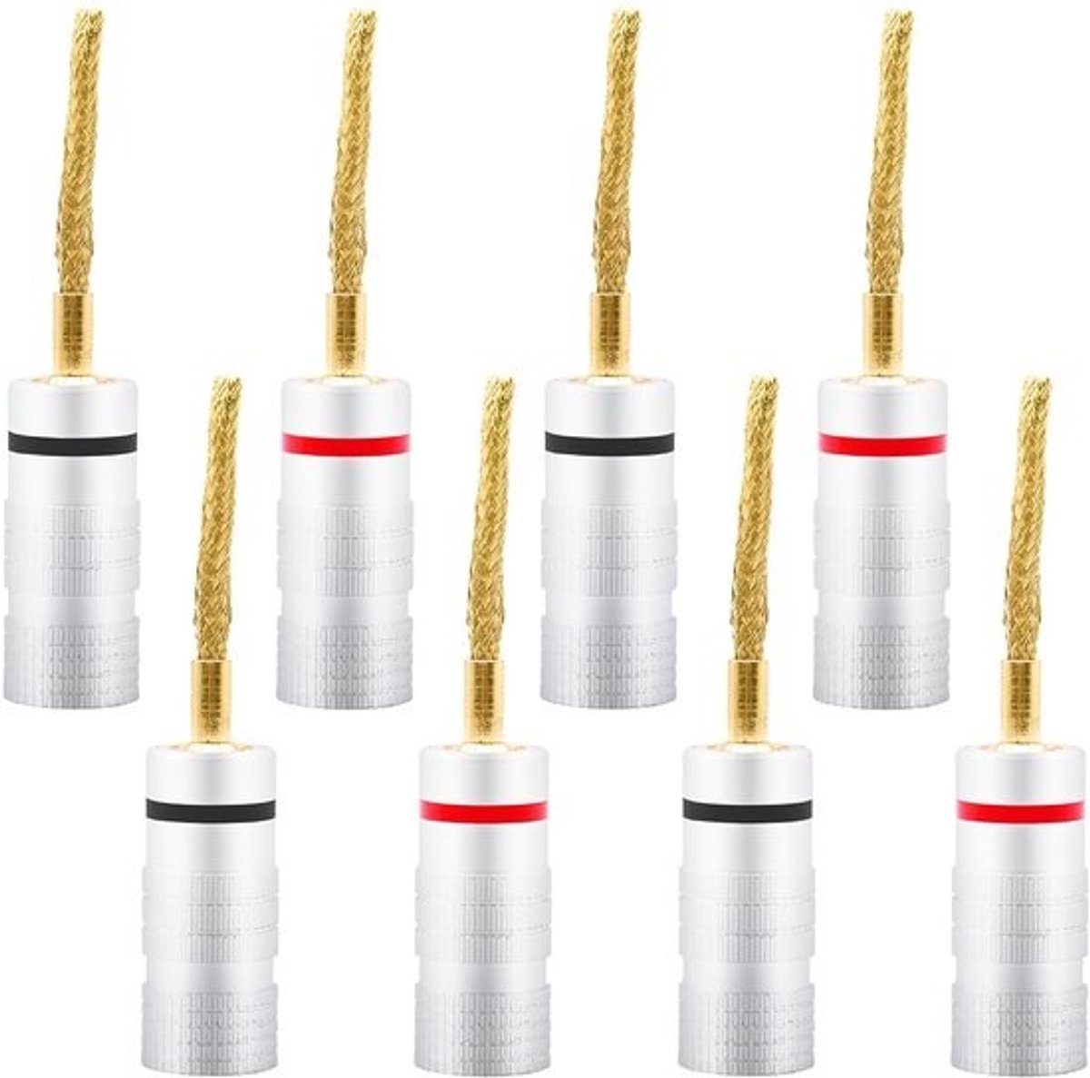 8x Flexibele Banaanstekkers 2mm Goud Verguld zonder Soldeer voor Versterker en Luidsprekerkabels