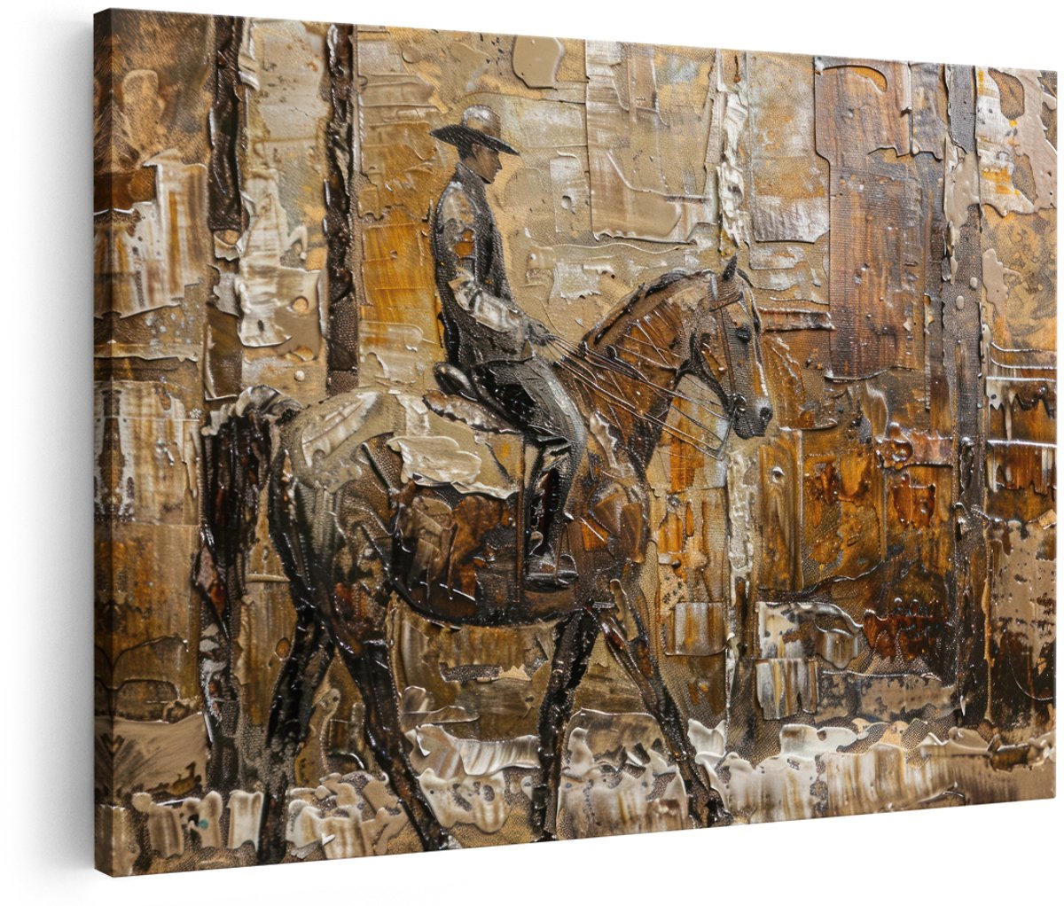 Artaza Canvas Schilderij Paard - 150x100 cm - Groot - Wanddecoratie Cowboy - Muurdecoratie Abstract - Schilderijen Op Canvas Dieren
