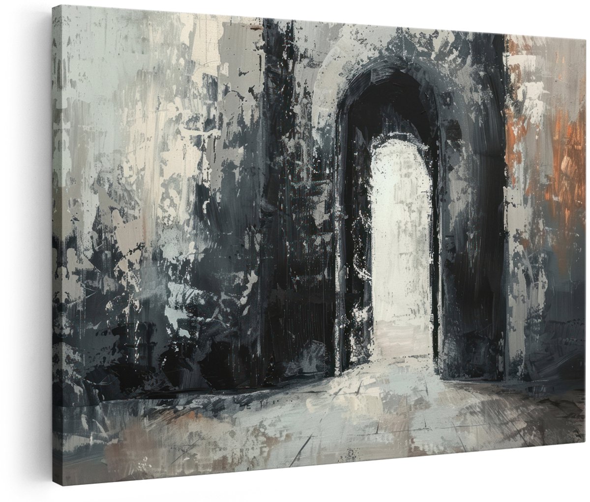 Artaza Canvas Schilderij Abstract - 150x100 cm - Groot - Wanddecoratie Industrieel - Muurdecoratie Donkere Boog - Decoratie Schilderij Met Licht