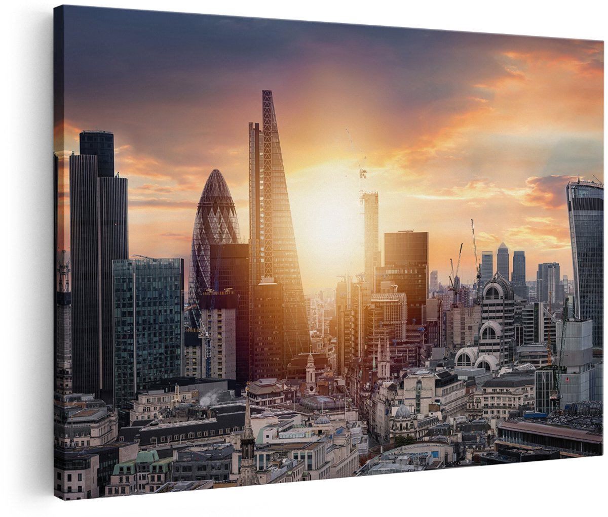 Artaza Canvas Schilderij Londen Stad bij Zonsopgang - 150x100 cm - Groot - Foto Op Canvas - Wanddecoratie Woonkamer