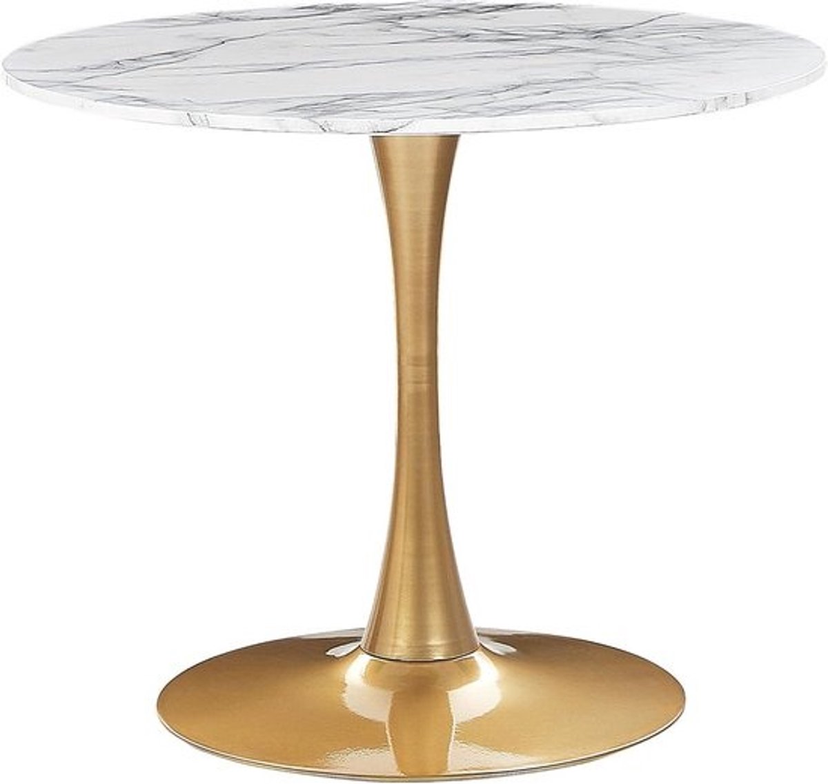 Ronde Eettafel Wit Marmerlook 90 cm – Moderne Woon- of Keukentafel met Gouden Metalen Onderstel