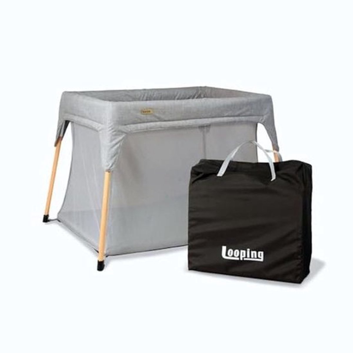Compact Reisbed voor Baby's - Opvouwbaar met Houten Poten, 40% Gerecycled Materiaal, Grijs Melange