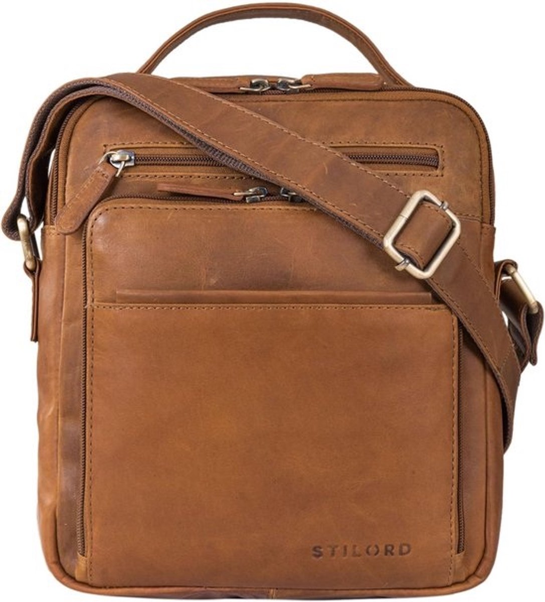 Elegante Leren Schoudertas voor Heren - Premium Vintage Tas in Cognac