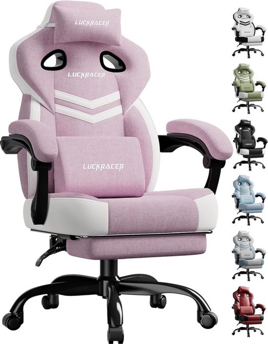 Comfortabele Roze Gaming Stoel met Voetensteun en Verstelbare Rugleuning