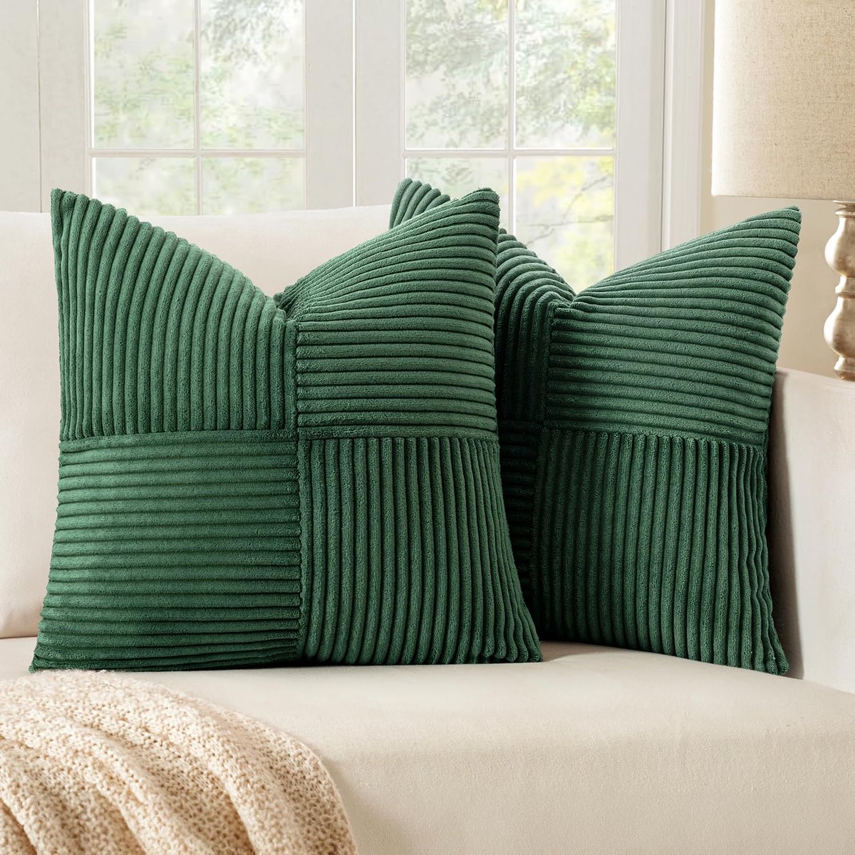 Kussenhoes - Set van 2 - Ribfluweel - Donkergroen - 40x40 cm