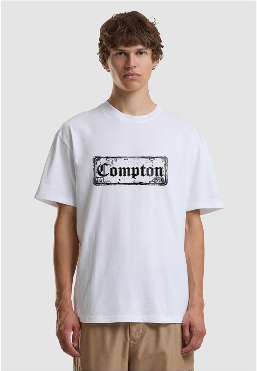 Mister Tee Compton License Plate Oversize Heren Tshirt XS Wit
