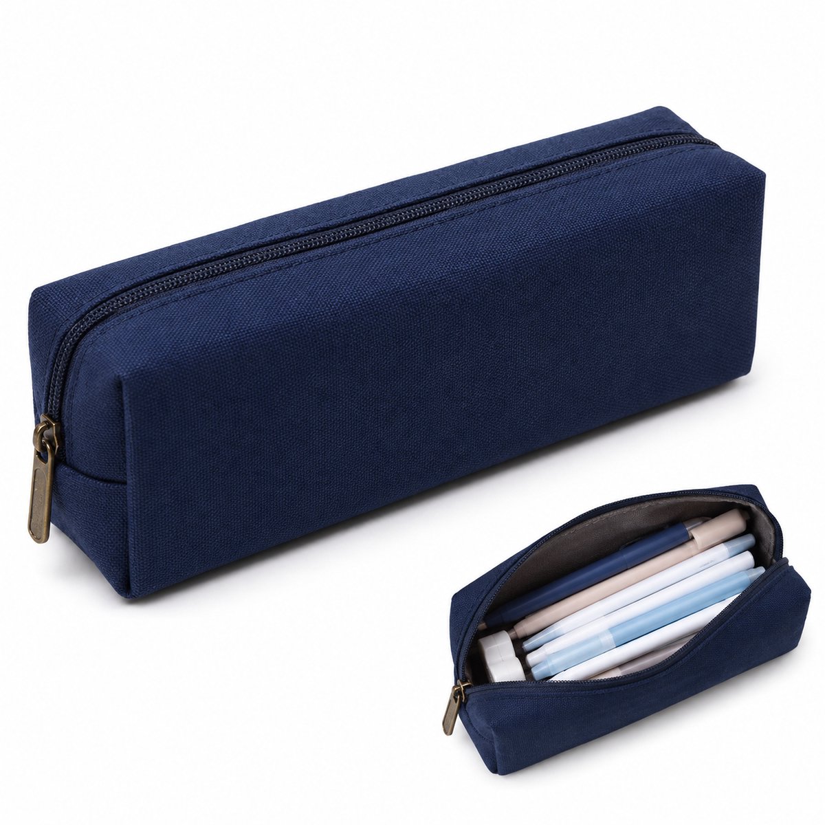VHV -Etui Vierkant -21.5x5x6.5 cm -Draagbaar Pencil Case - Grote Capaciteit Pennenetui - Schooletui Make-up Tas ,Organizer Voor School Examen, Kantoor -Blauw