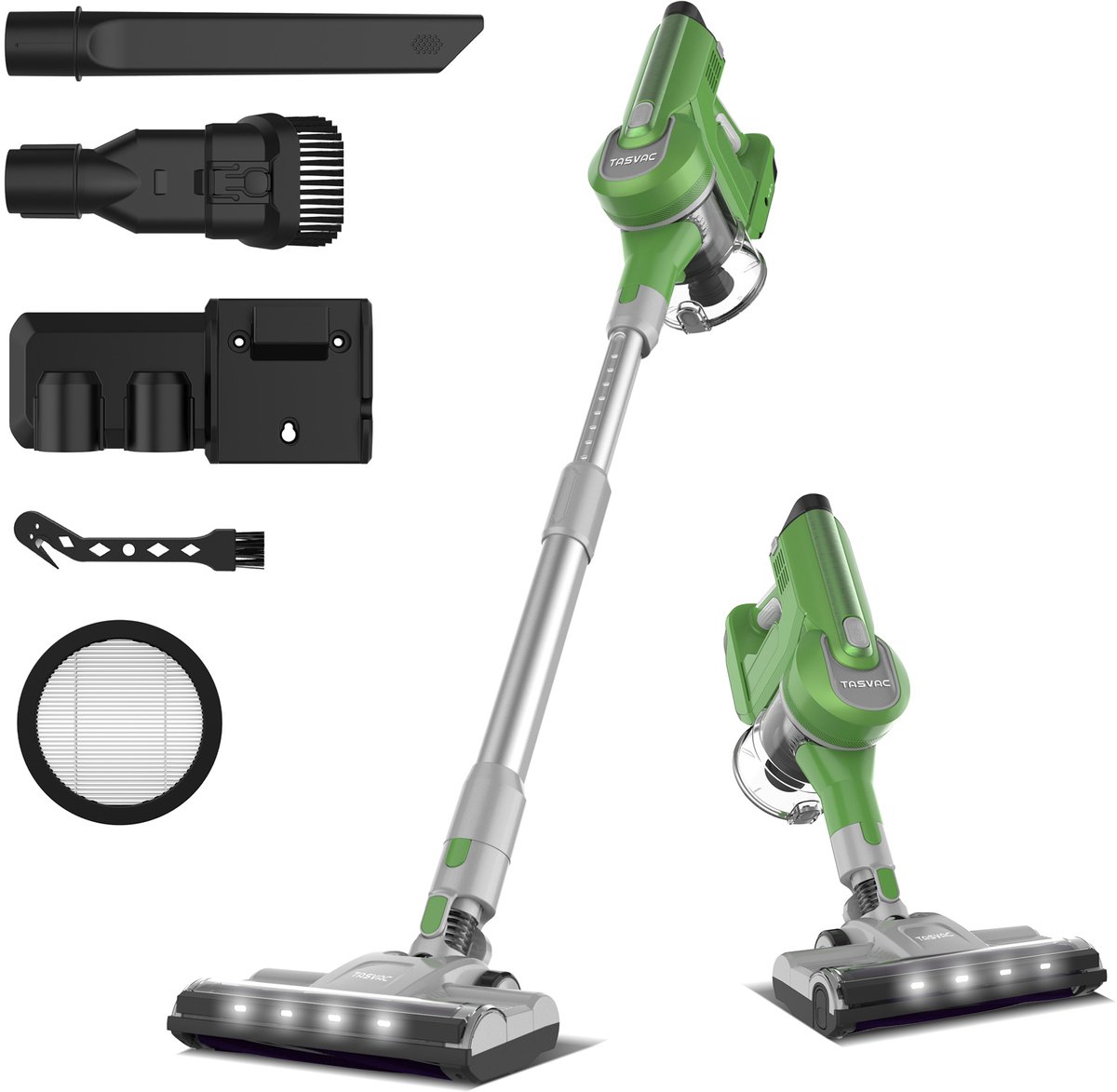 Groene Snoerloze Steelstofzuiger 260 W, 23 kPa, LED Display, Zachte Rolborstel, HEPA-filter, 50 min Gebruiksduur, Draadloze Stofzuiger met Afneembare Accu, voor Harde Vloeren, Tapijt en Dierenharen