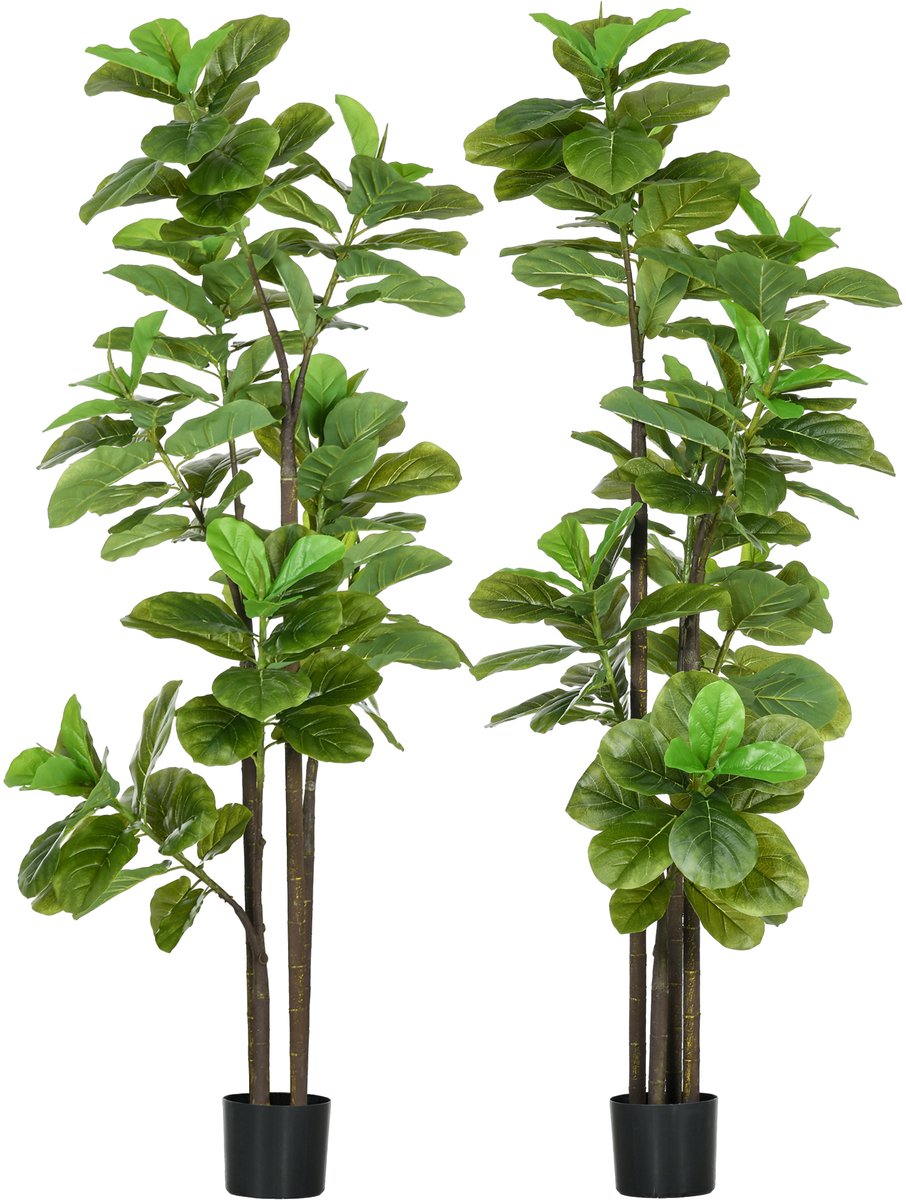 Kunstplanten voor binnen, 180 cm, Ficus lyrata, groen, 2 stuks | Kunstvijgenplant, Lyre, pot van cement, realistische bladeren, kunstboom, huis, kantoor, woonkamer, slaapkamer