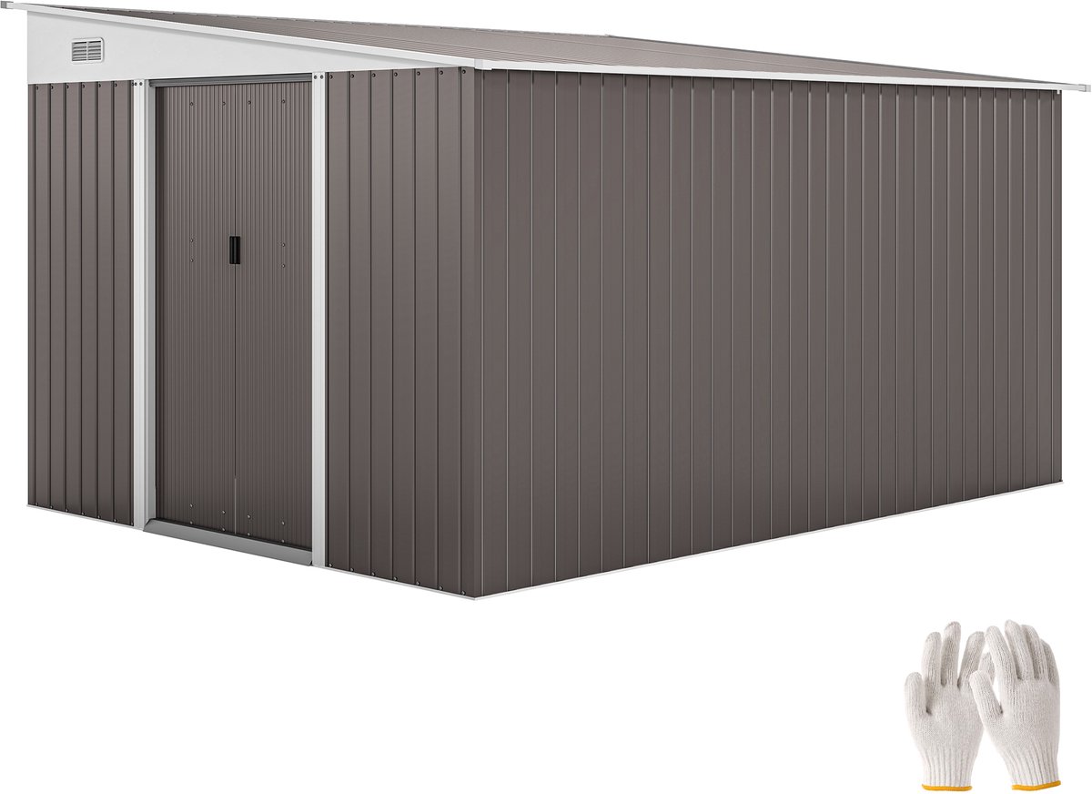 Metalen tuinschuur met schuin dak en afsluitbare dubbele deuren - 2 - 8 x 3 - 45 x 2 - 01 m - grijs