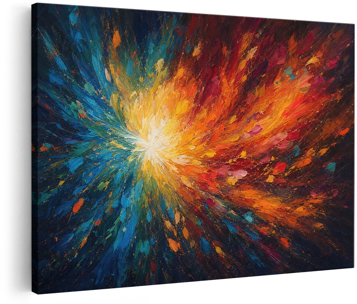 Artaza Canvas Schilderij Kleurrijk Abstract - Explosie van Licht en Kleur - 150x100 cm - Groot - Wanddecoratie Woonkamer - Schilderijen - Muurdecoratie