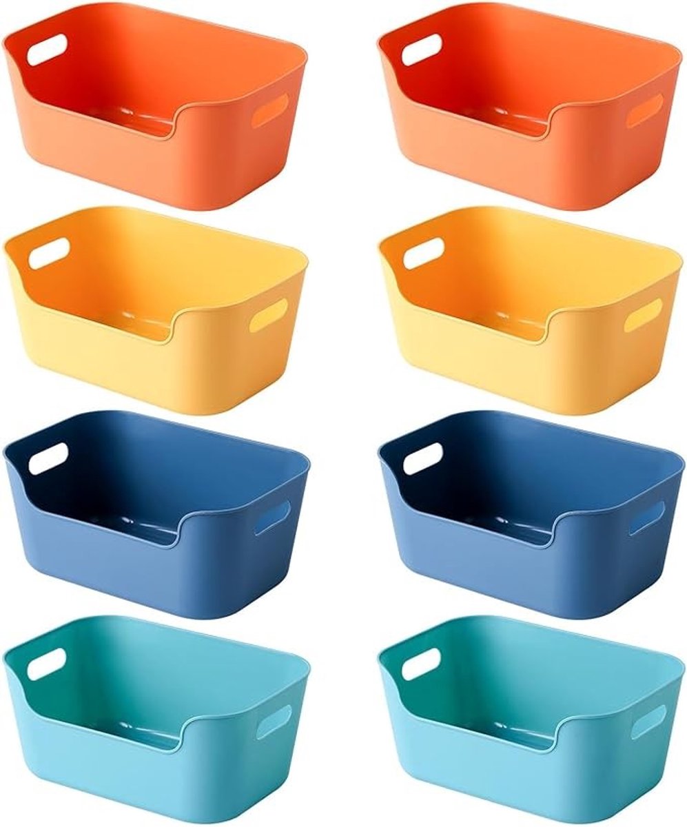 Stapelbare plastic opbergmanden set van 8 - kleurgecodeerd