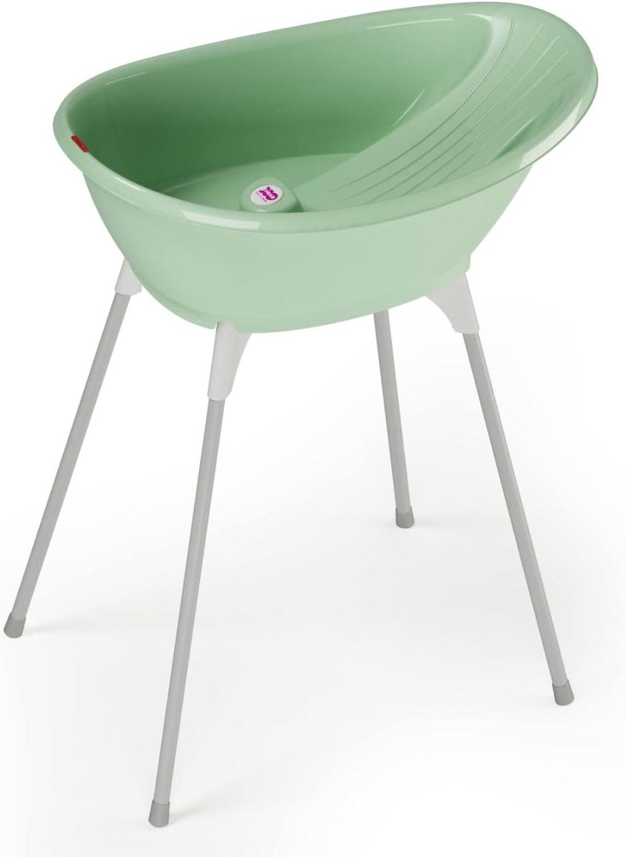 Babybadje met standaard - Baden voor kleintjes - Babyverzorging thuis - Dubbele positie bad - 74 cm hoog - Groen