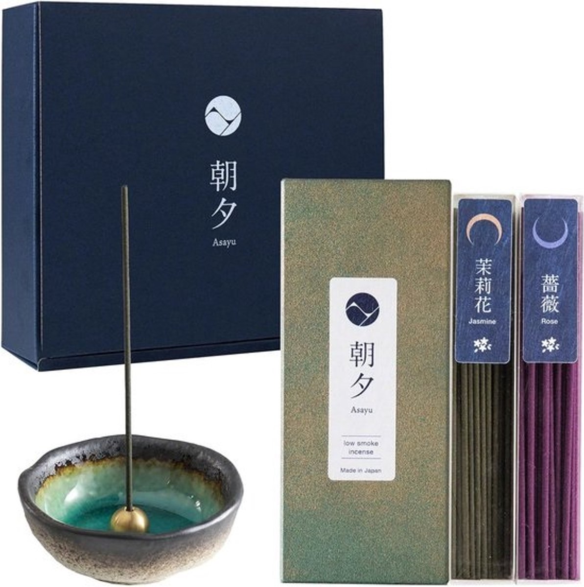 Japanse Wierook Cadeauset Bloemen (Jasmine & Roos) met Houder