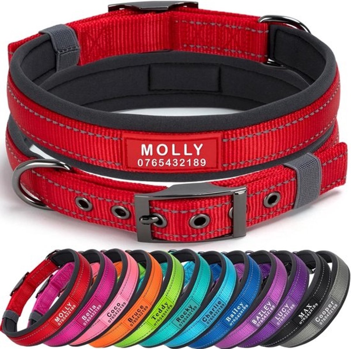 Verstelbare Hondenhalsband met Naam en Telefoonnummer | Reflecterend en Comfortabel