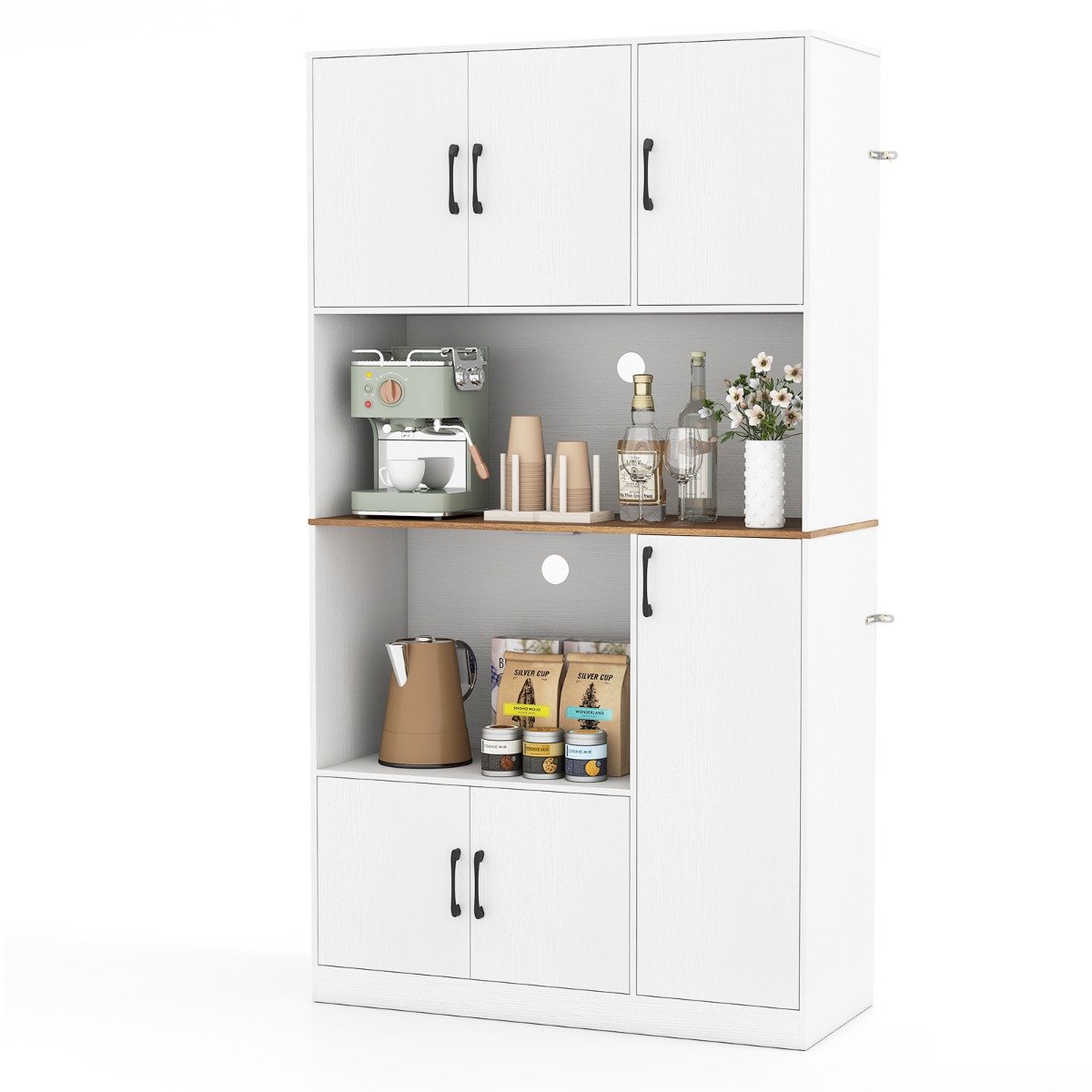 SureDeal® - Buffetkast met Stopcontact & USB - Keukenkast 100x40x180 cm - Wit - Magnetronkast met Opbergruimte