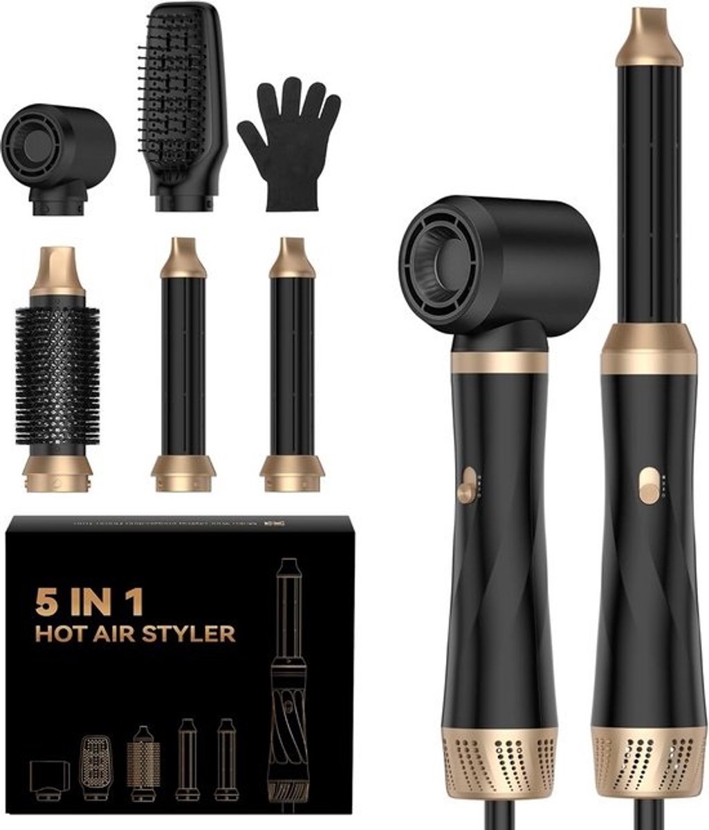 5-in-1 Heteluchtborstel Styler met Föhn, Krultang en Stijlborstel - 1000W