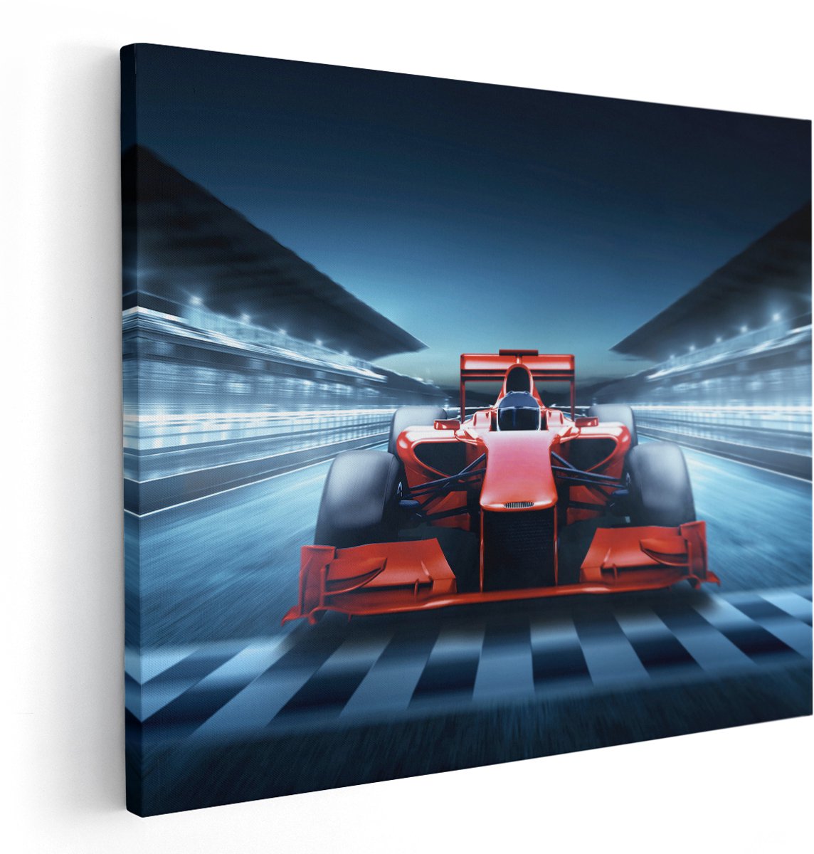 Artaza Canvas Schilderij Formule 1 Auto bij de Finish - Rood - 150x120 cm - Groot - Wanddecoratie Woonkamer - Schilderijen - Muurdecoratie