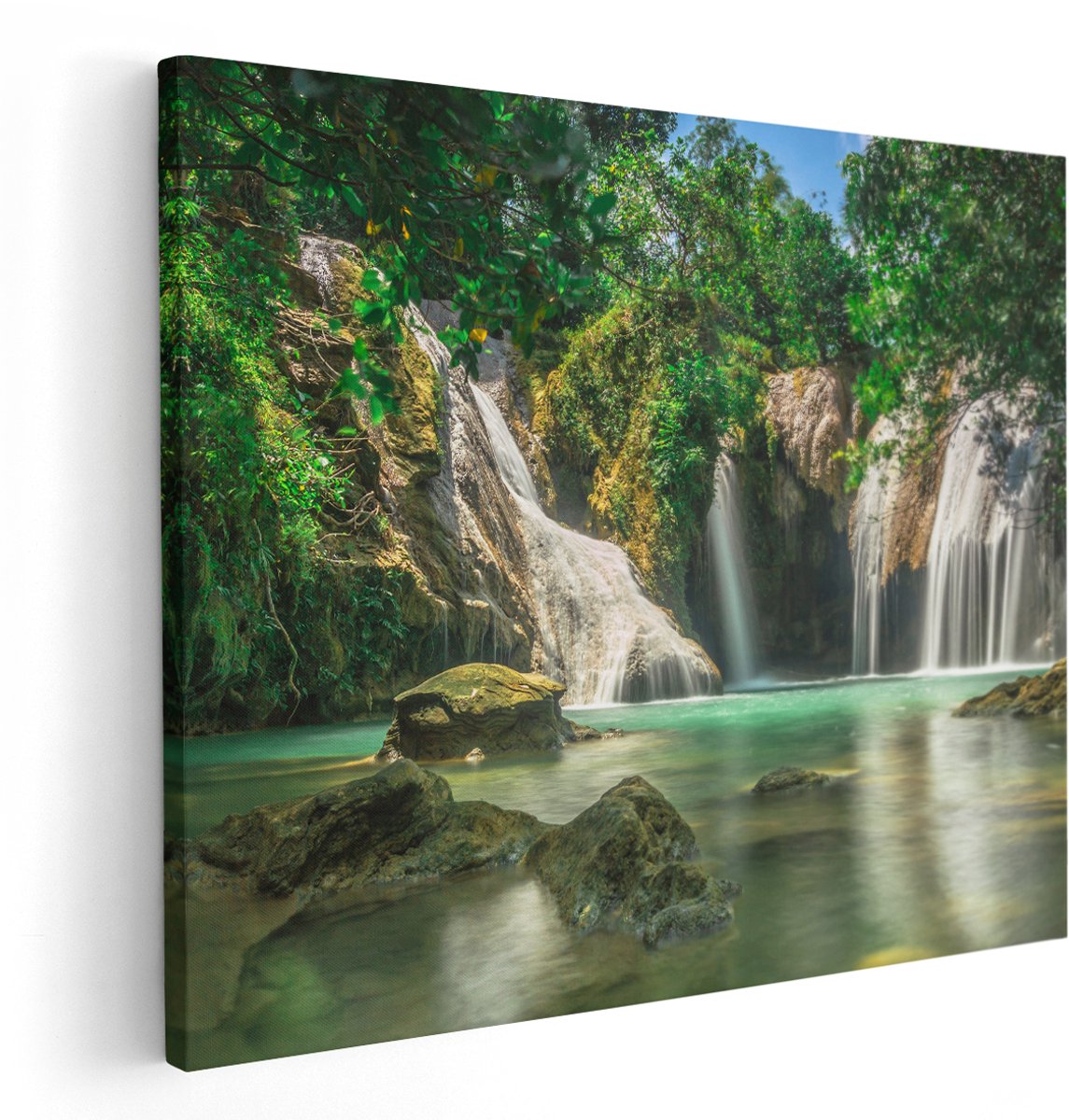 Artaza Canvas Schilderij Tropische Waterval - 150x120 cm - Groot - Wanddecoratie Woonkamer - Schilderijen - Muurdecoratie
