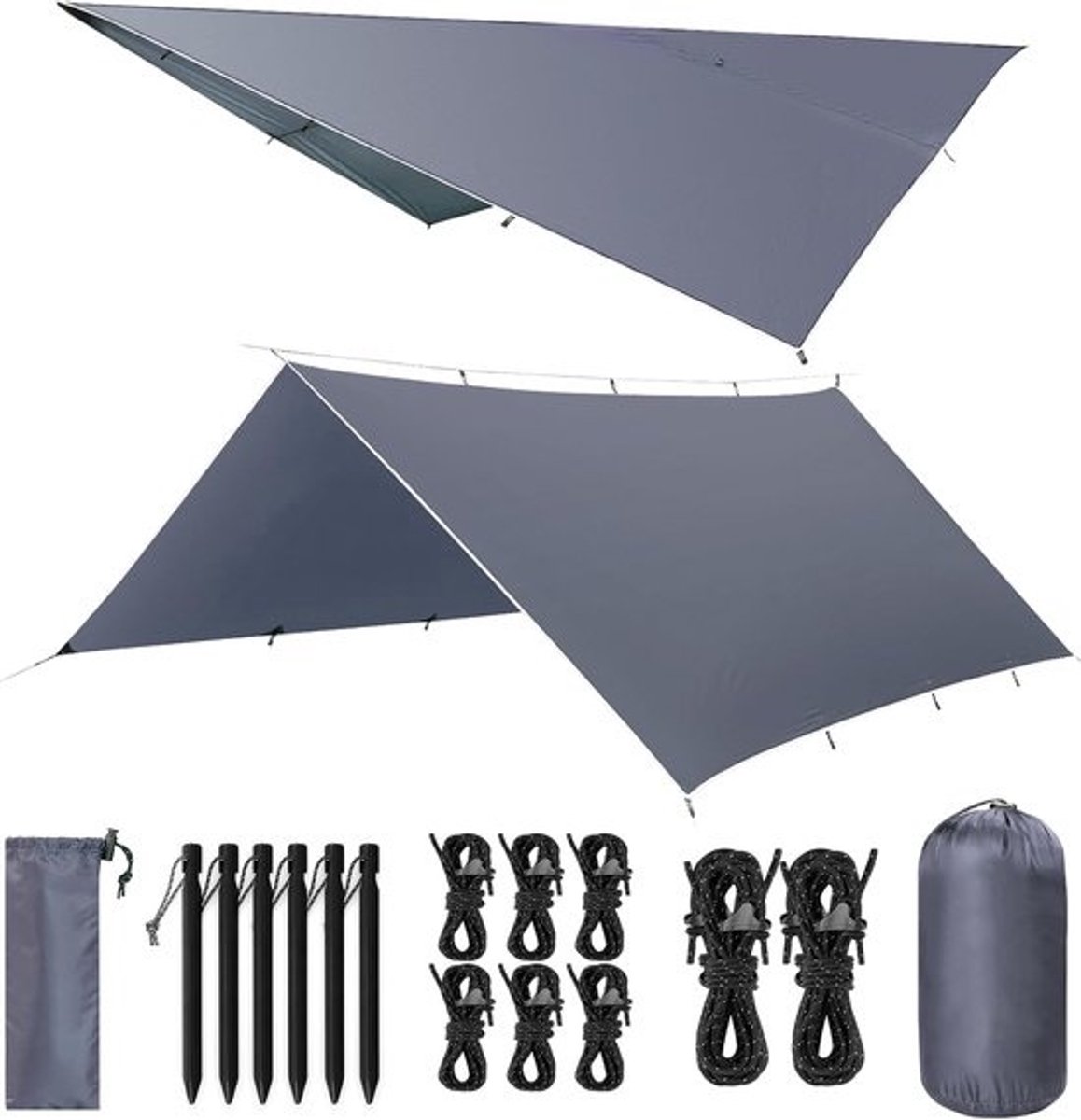 Waterdicht Tarp - Tentzeil Luifel - Outdoor Bescherming - Ultralicht Compact - 3 x 4 meter - Grijsblauw
