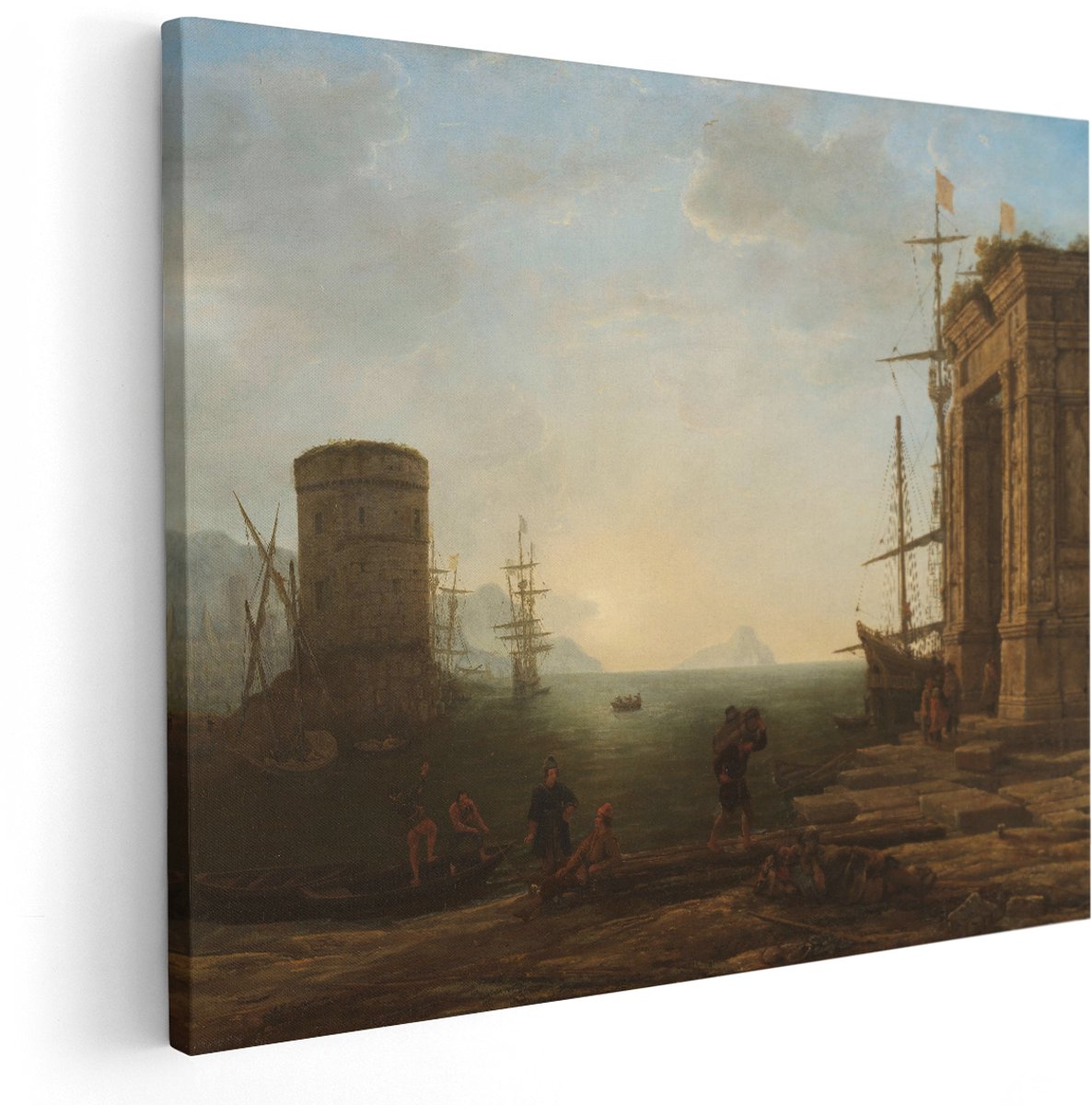 Artaza Canvas Schilderij Havengezicht bij Zonsopgang - Claude Lorrain - 150x120 cm - Groot - Kunst - Wanddecoratie Woonkamer