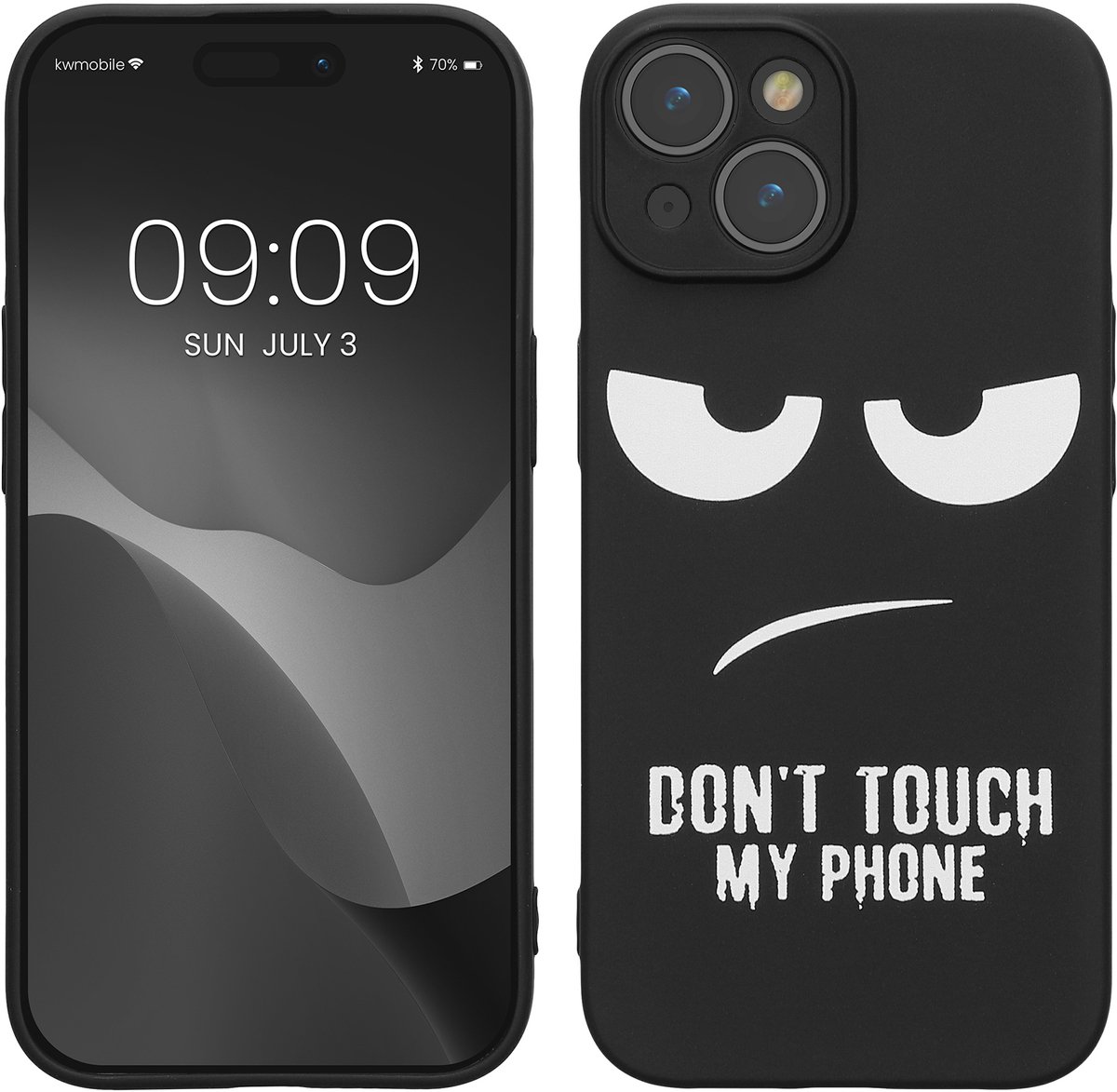 kwmobile telefoonhoesje geschikt voor Apple iPhone 15 - Hoesje voor smartphone in wit / zwart - Backcover van TPU - Don't Touch My Phone design