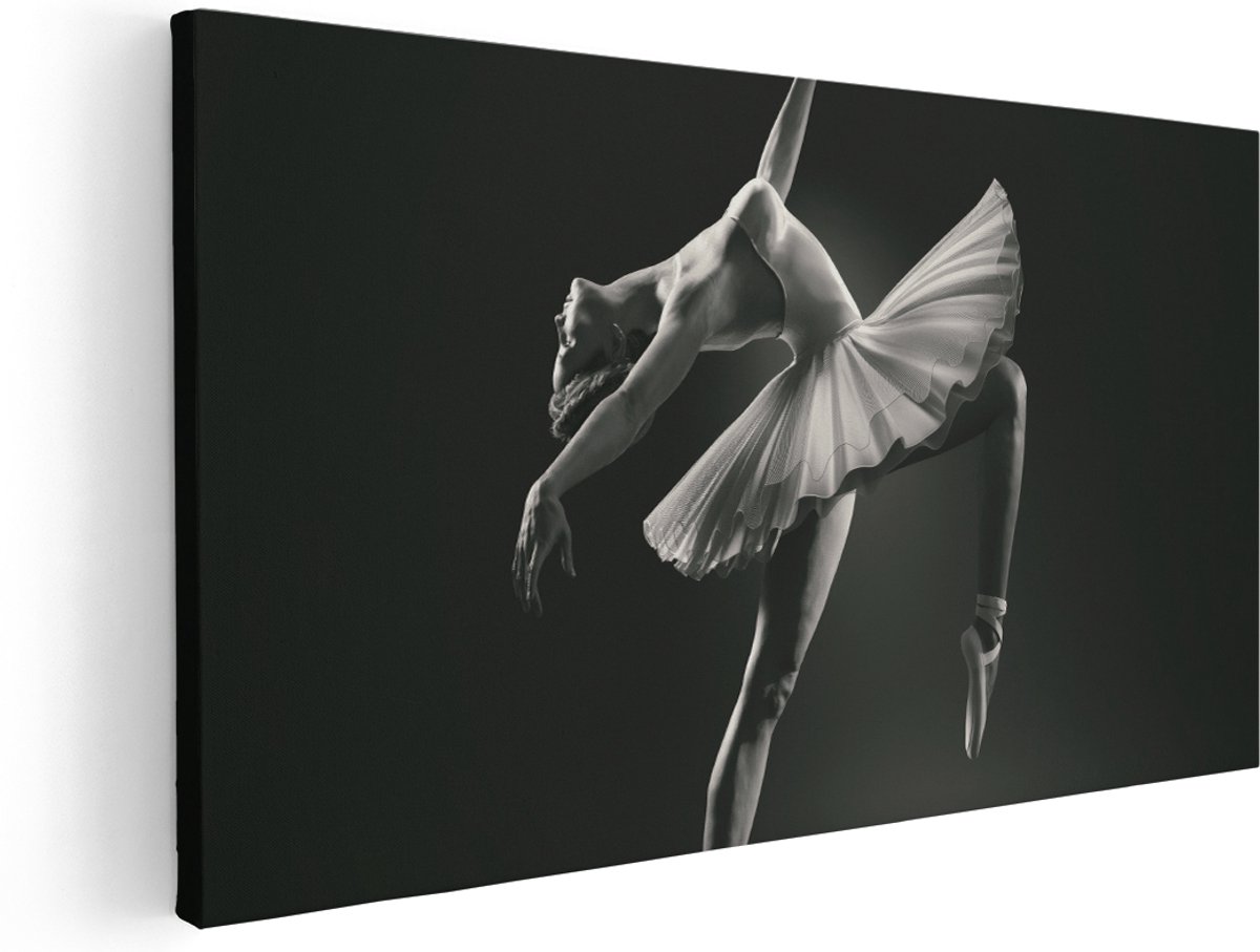 Artaza Canvas Schilderij Ballerina op Haar Tenen - Ballet - Zwart Wit - 160x80 cm - Groot - Wanddecoratie Woonkamer - Schilderijen - Muurdecoratie