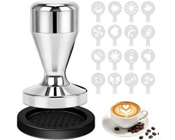 Professionele Espresso Tamper van 51mm van RVS met Siliconen Mat en Latte Art Sjablonen voor Koffieliefhebbers en Barista's