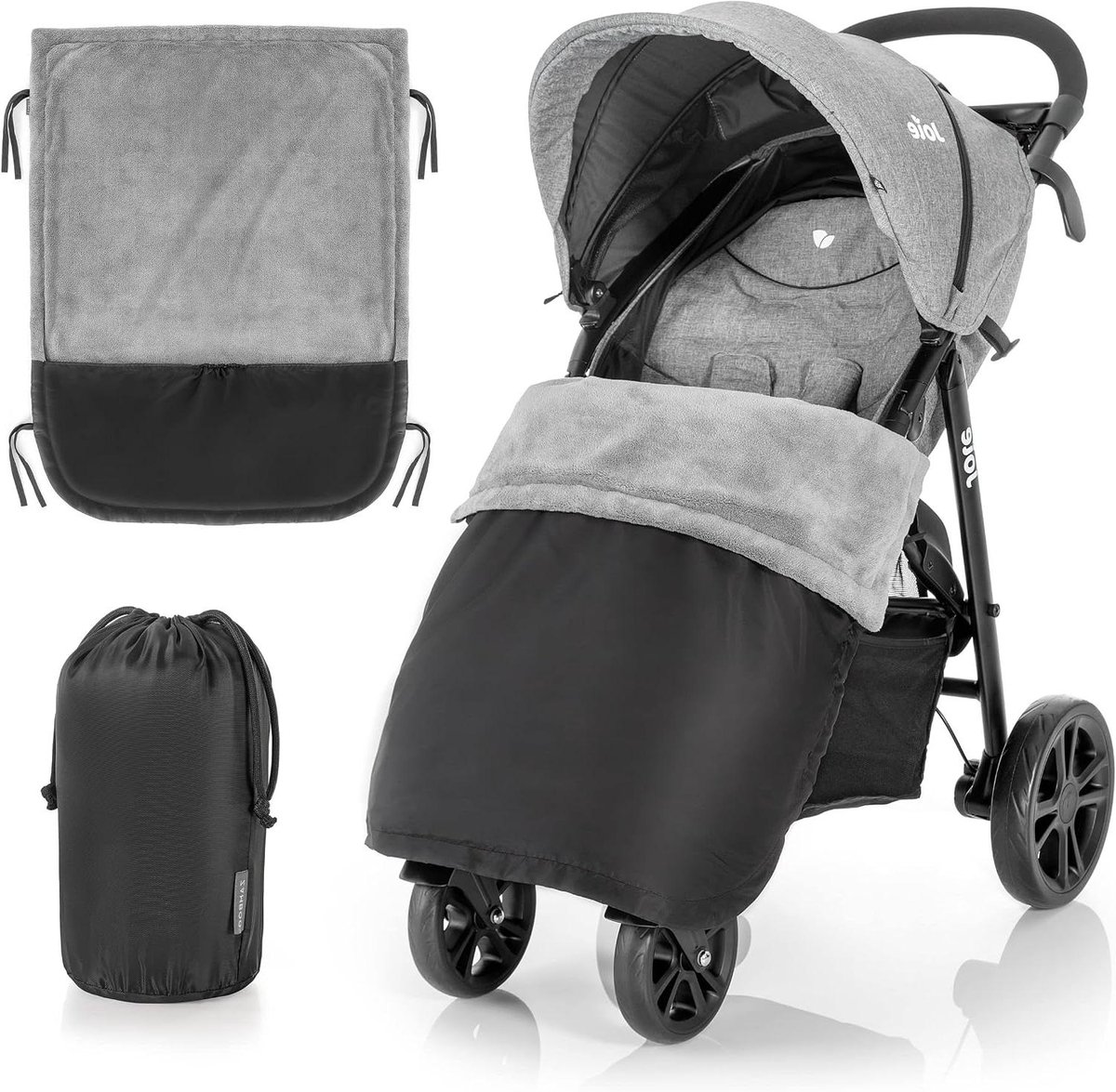 Kinderwagendeken - Universele deken - Warm en droog - Waterafstotend fleece - 65 x 30 x 80 cm - Zwart/Grijs