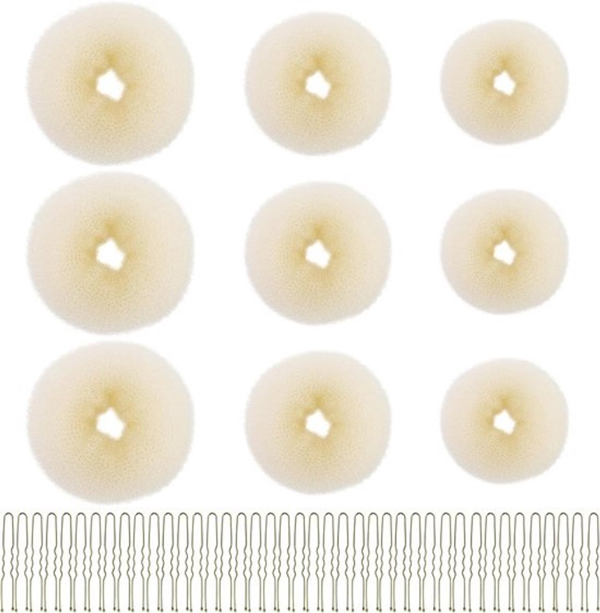 Haar Donut Set: 9x Haar Knoothulp Set met 30x Gouden Haarspelden voor Kapsels en Kapsels