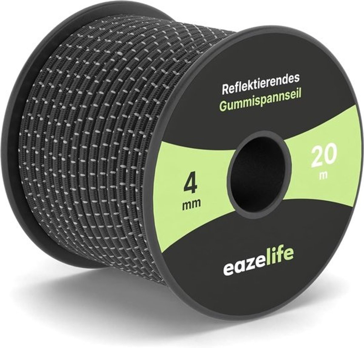 Reflecterend rubberen touw op rol, elastisch en weerbestendig, 4 mm x 20 m voor outdoor en transport