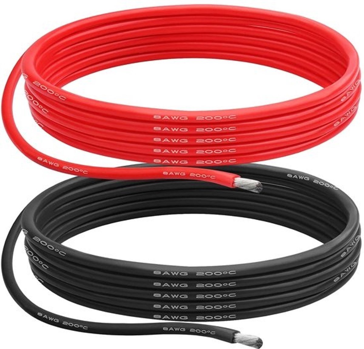 Flexibele 8 AWG Elektrische Draad 5 m - 2.5 m Zwart en 2.5 m Rood voor Arduino-projecten en RC-auto's