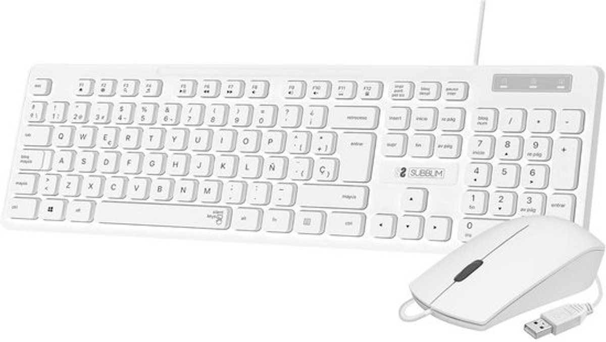 Stille en Slanke USB Toetsenbord en Muis Set Wit Kantoor
