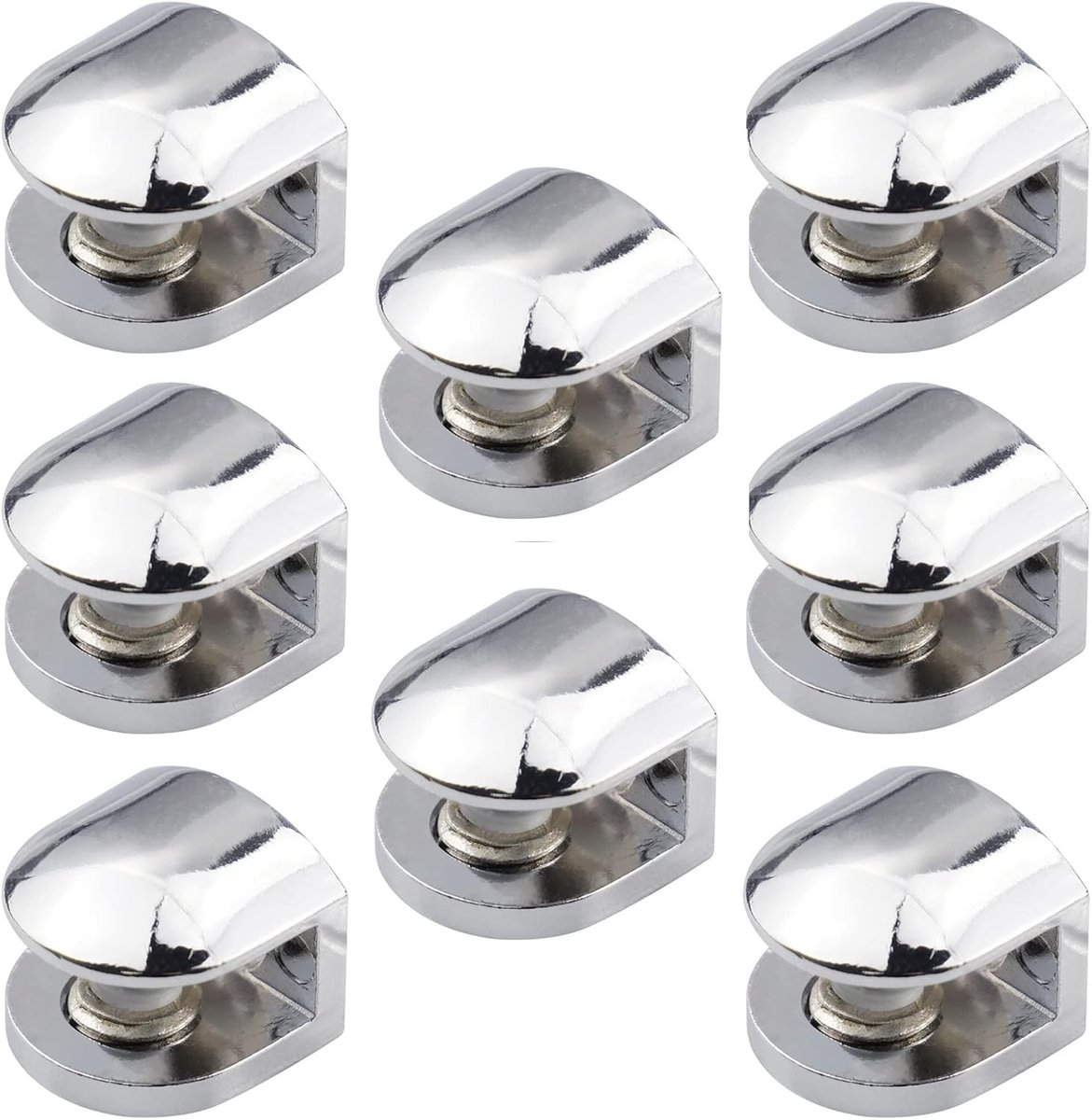 8 Stuks Verstelbare Glazen Plankdragers van RVS, Ondersteuning voor 6-8 mm Dikke Glazen Planken, Duurzame Zinklegering Clips en Spiegelhouders