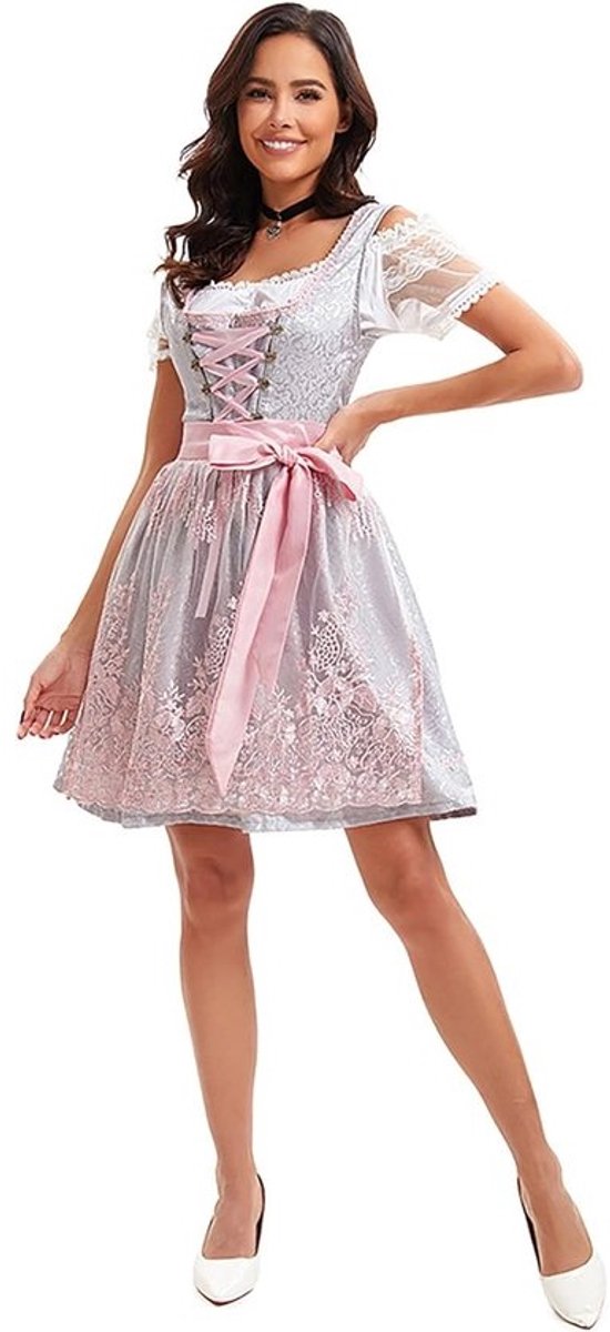 Klederdrachtjurk Dames - Dirndljurk Set - Oktoberfest Carnaval - 3-Delig Kant Detail - Midi Lengte