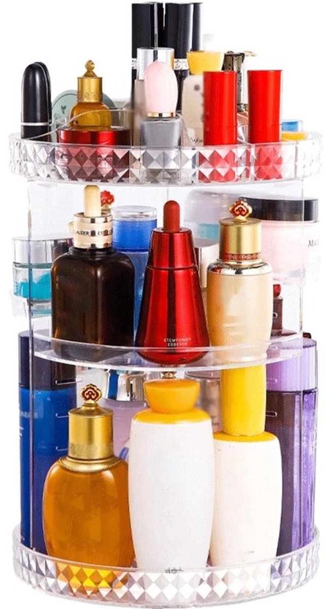 BRENZOOS- Make-up Organizer Roterend - Transparant - Grote Capaciteit - Verstelbare Lagen - Cosmetica Organizer - Huidverzorgingsorganizer 23,5 x 23,5 x 34 cm