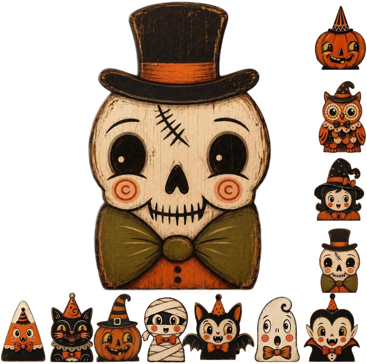 Casalora® Halloween Houten Tafeldecoratie – 1 Stuk – Retro Houten Figuur – Halloween Decoratie voor Schouw, Tiered Tray en Herfstdecoratie