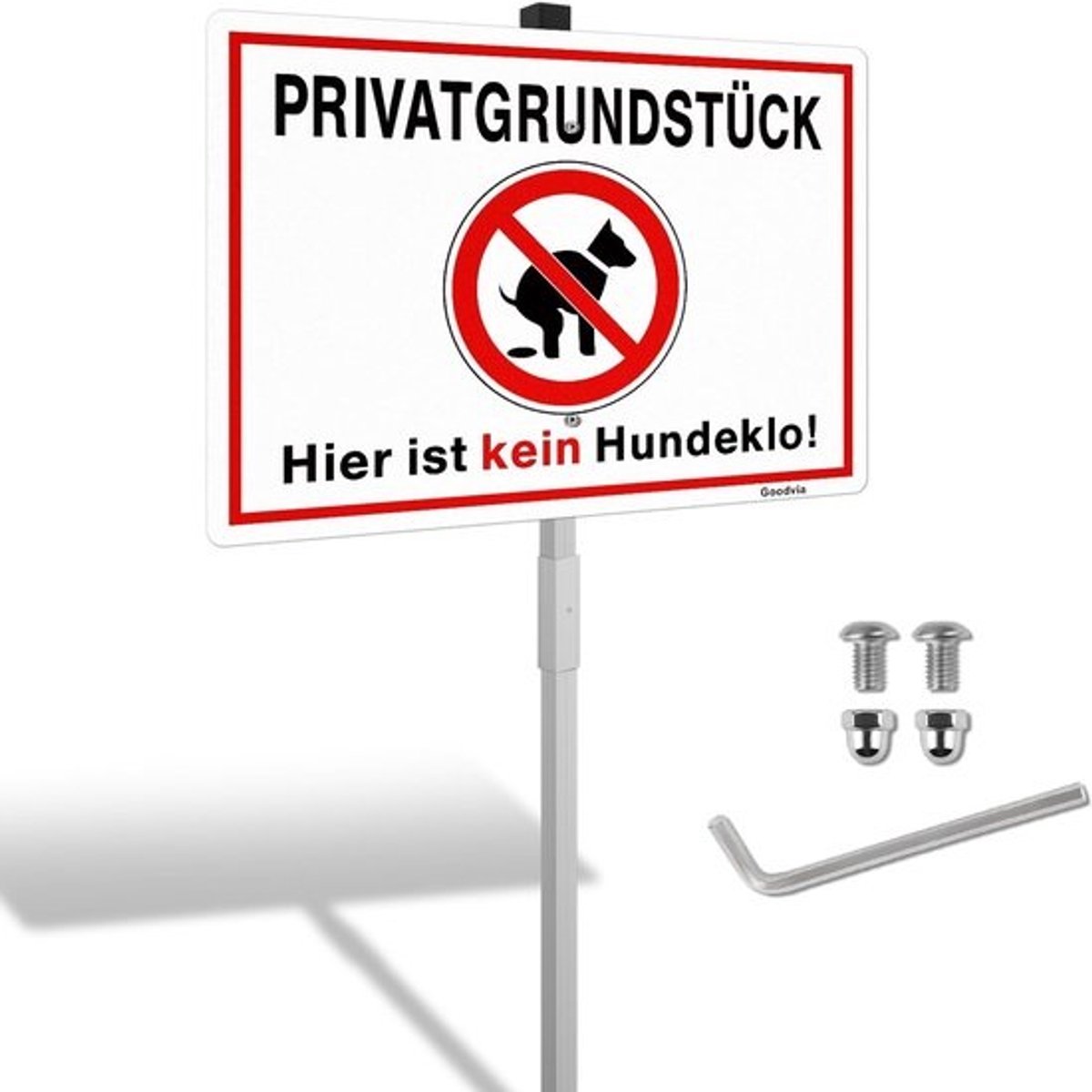 Groot Privé Grondstuk Bord met Houder - Geen Hondentoilet - Reflecterend Metaal