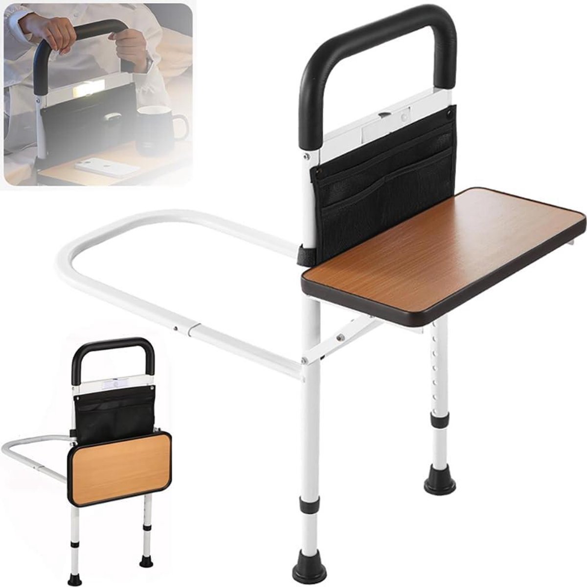 Bedhek met handvat - Bedsteun hulp - Veilig uit bed - Verstelbaar en met sensor - 60 cm breed - Wit