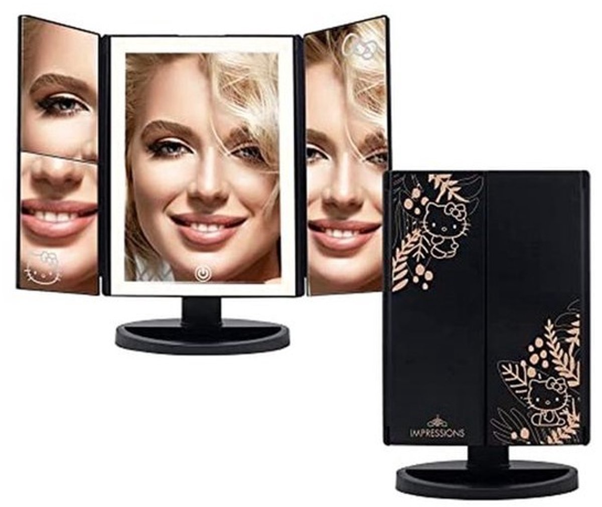 driebladige LED make-upspiegel met aanraaksensor en verstelbare panelen voor perfecte make-up