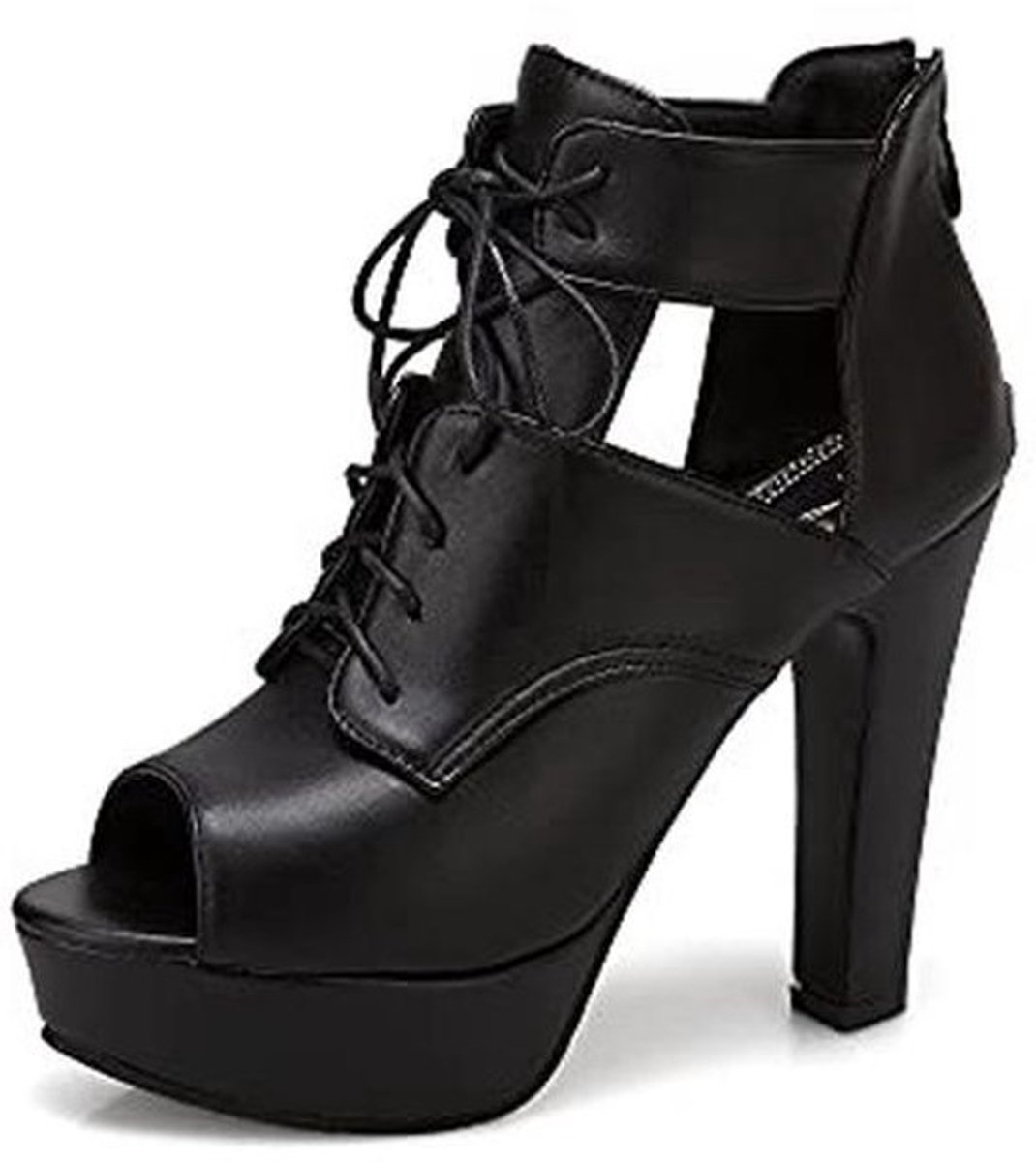 Open Teen Blokhak Pumps met Rits en Vetersluiting - Casual en Comfortabel voor Vrouwen